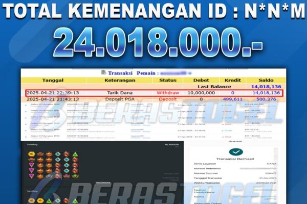 BUKTI BERASTOGEL SLOT JAKCPOT : GATES OF OLYMPUS 1000 RP. 24.018.000 BUKTI JACKPOT BERASTOGEL SLOT