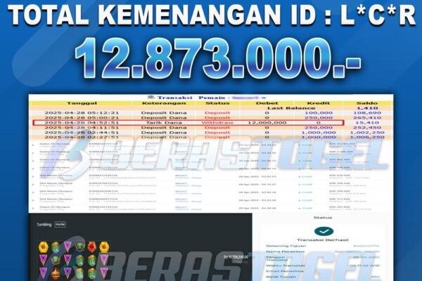 BUKTI BERASTOGEL SLOT JAKCPOT : GATES OF OLYMPUS 1000 RP. 12.873.000 BUKTI JACKPOT BERASTOGEL SLOT