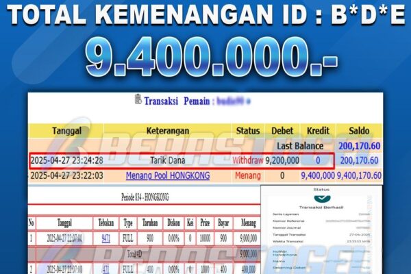 PEMBAYARAN TOGEL JACKPOT BERASTOGEL : HONGKONG LOTTO RP. 9.400.000 BUKTI JACKPOT BERASTOGEL TOGEL
