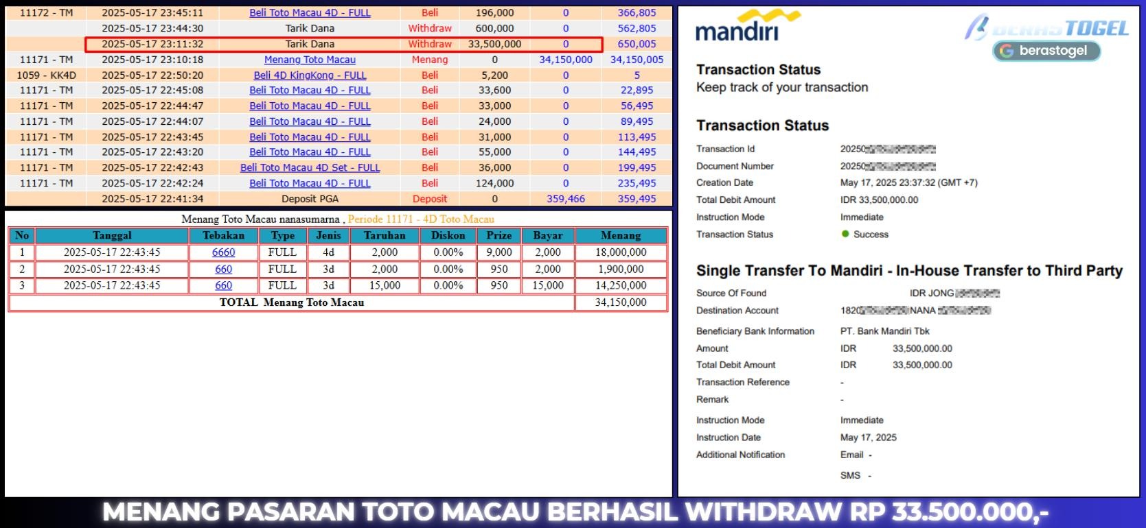 BUKTI JACKPOT BERASTOGEL TOGEL