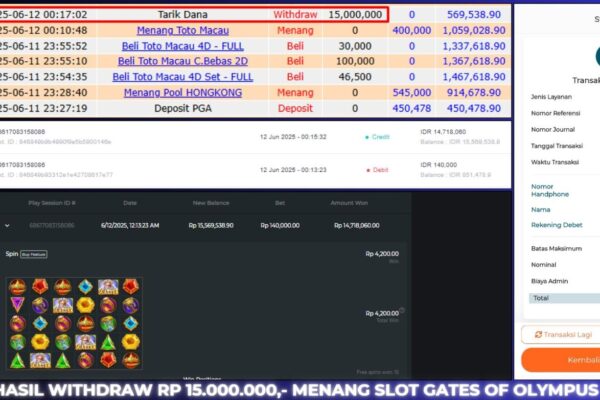 BUKTI BERASTOGEL SLOT JAKCPOT : GATES OF OLYMPUS 1000 RP. 15.000.000 BUKTI JACKPOT BERASTOGEL SLOT