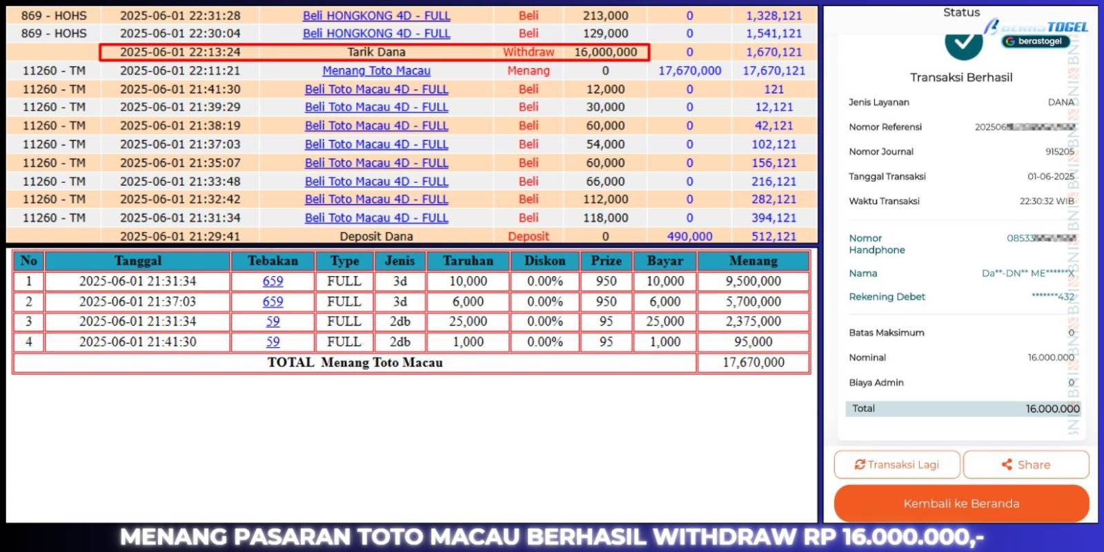 BUKTI JACKPOT BERASTOGEL TOGEL