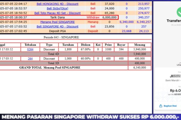 BERASTOGEL JACKPOT TOGEL PEMBAYARAN : SINGAPORE RP. 6.000.000 BUKTI JACKPOT BERASTOGEL TOGEL