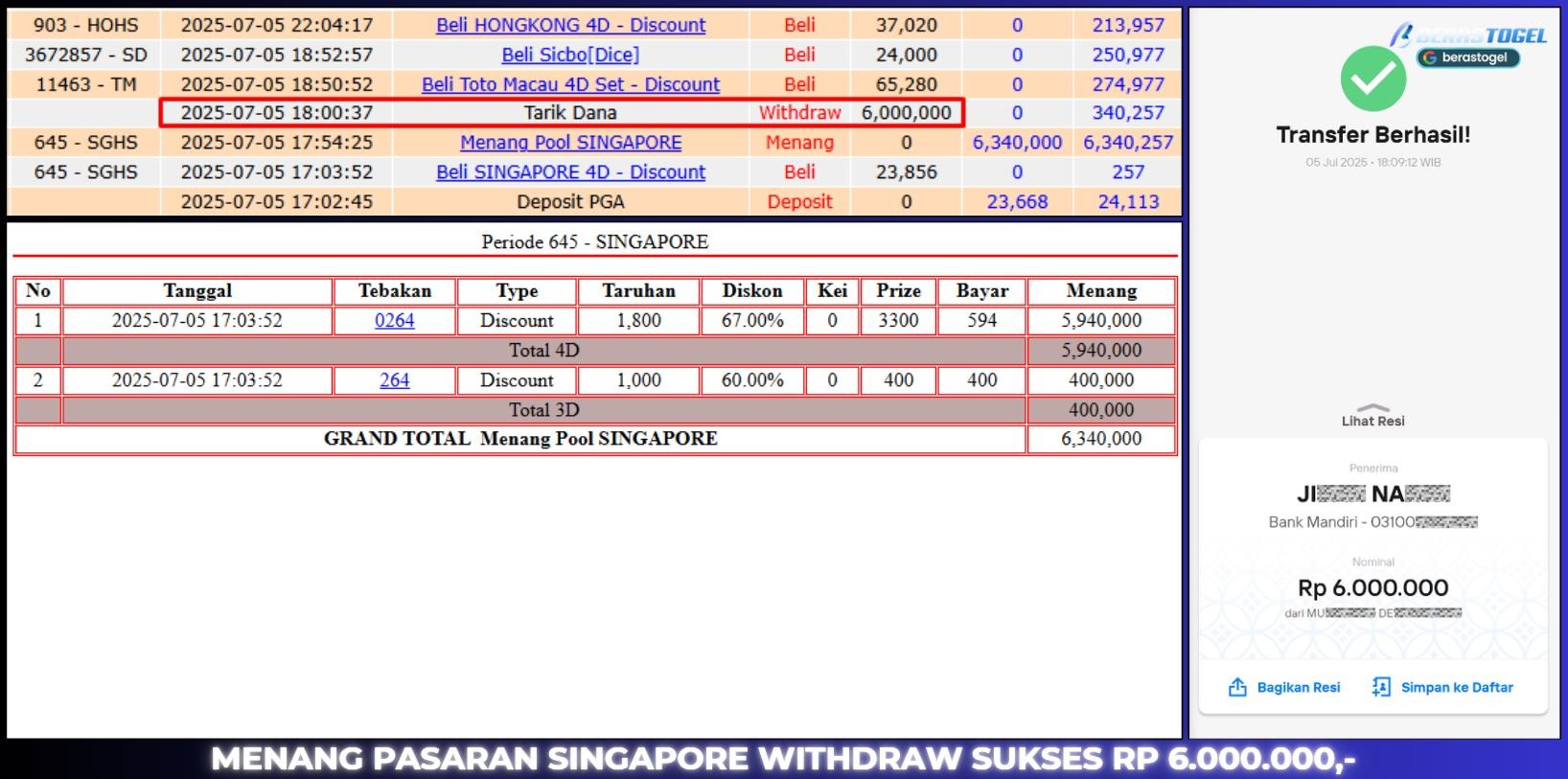 BUKTI JACKPOT BERASTOGEL TOGEL