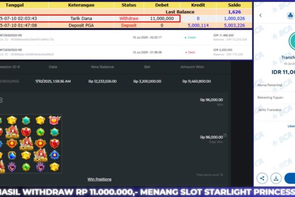 BUKTI JACKPOT SLOT PEMBAYARAN : STARLIGHT PRINCESS 1000 RP. 11.000.000 BUKTI JACKPOT BERASTOGEL SLOT