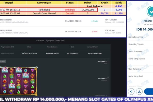BUKTI BERASTOGEL SLOT JAKCPOT : GATES OF OLYMPUS XMAS 1000 RP. 14.000.000 BUKTI JACKPOT BERASTOGEL SLOT