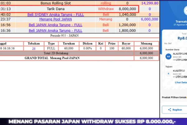 BUKTI JACKPOT TOGEL BERASTOGEL : JAPAN RP. 8.000.000 BUKTI JACKPOT BERASTOGEL TOGEL