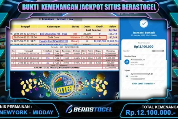 BUKTI JACKPOT KEMENANGAN BERASTOGEL : NEWYORKMID RP. 12.100.000 BUKTI JACKPOT BERASTOGEL TOGEL