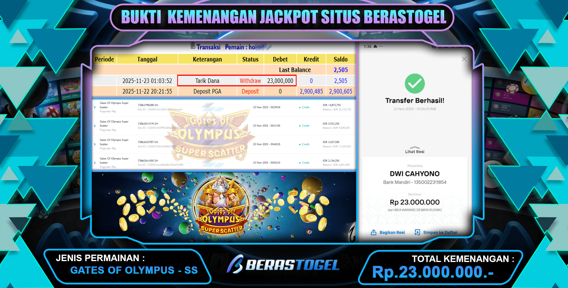 PEMAIN MENANG 23 JUTA