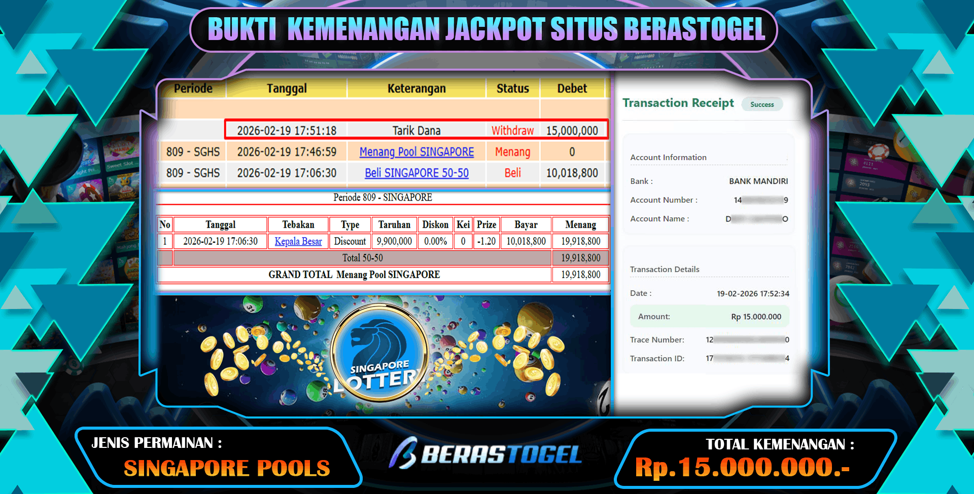 SINGAPORE POOLS BERASTOGEL JACKPOT