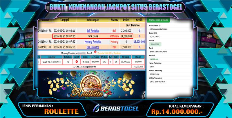 JACKPOT PADA ROULETTE BERASTOGEL