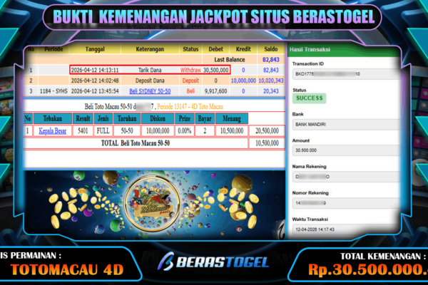 JACKPOT KEMENANGAN TOTOMACAU BERASTOGEL