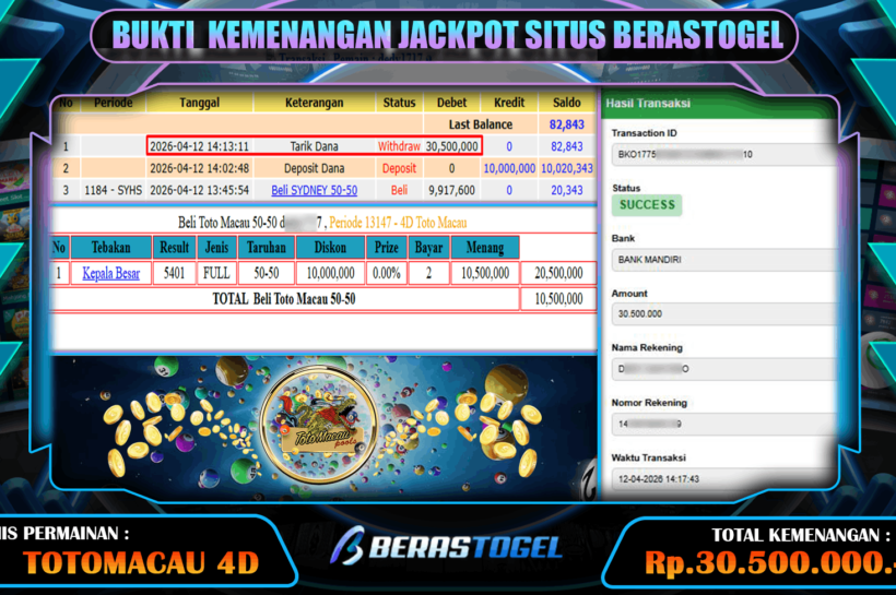 JACKPOT KEMENANGAN TOTOMACAU BERASTOGEL