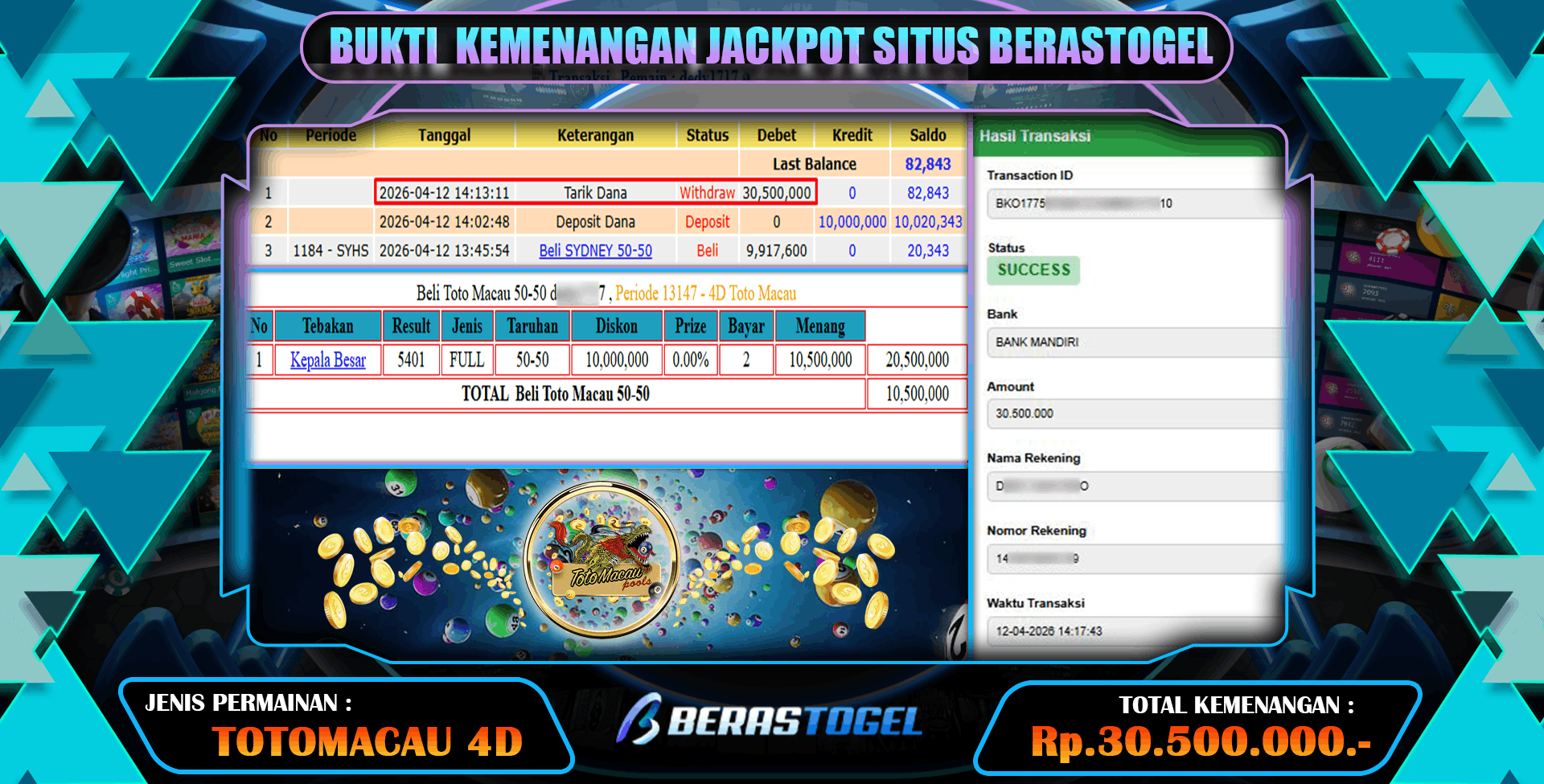 JACKPOT KEMENANGAN TOTOMACAU BERASTOGEL